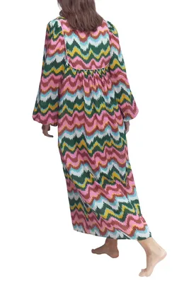 Boden Boden Boho Print Tie Neck Cotton Kaftan Midi Dress in Multi, Zig Zag Wave in Multi/ Zig Zag Wave — Women Spring red Dresses