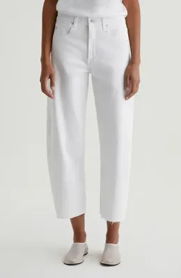 AG AG Hattie Raw Hem High Waist Ankle Barrel Leg Jeans in Gallery White — Women Winter white Pants