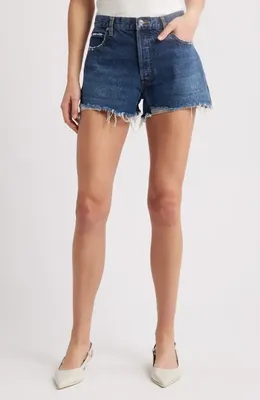 FRAME FRAME The Hang Frayed Hem Denim Shorts in Rafael — Women Winter navy Shorts