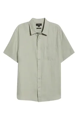 Vince Vince Classic Fit Short Sleeve Linen Shirt in Matcha — Men Autumn khaki Tops