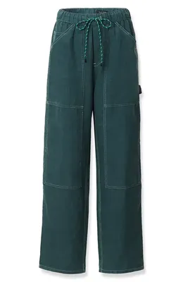 rag & bone rag & bone Atlas Linen Drawstring Carpenter Pants in Forest — Women Summer teal Pants