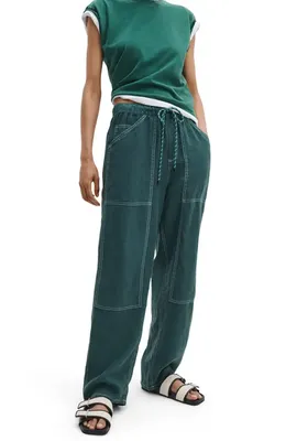rag & bone rag & bone Atlas Linen Drawstring Carpenter Pants in Forest — Women Summer teal Pants