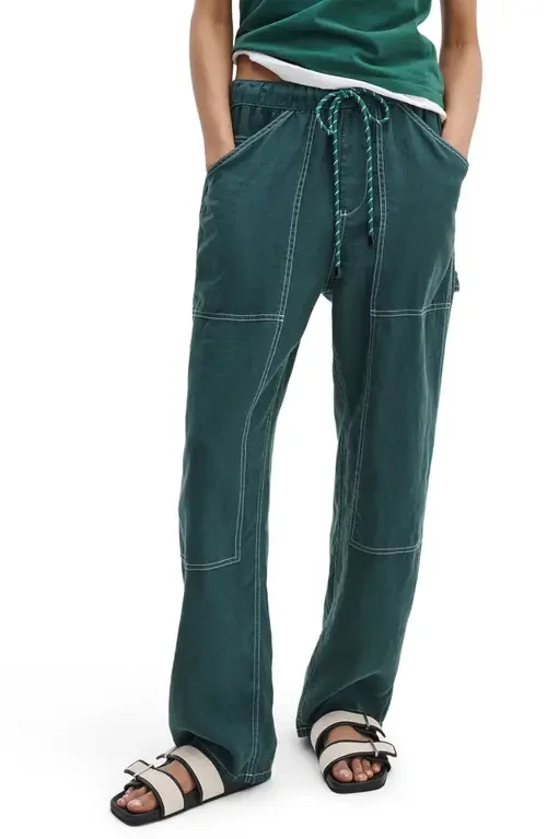 rag & bone rag & bone Atlas Linen Drawstring Carpenter Pants in Forest — Women Summer teal Pants