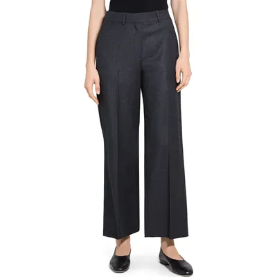 Theory Theory Sleek Flannel Straight Classic Pants in New Charcoal Melange — Women Winter black Trousers & Chinos