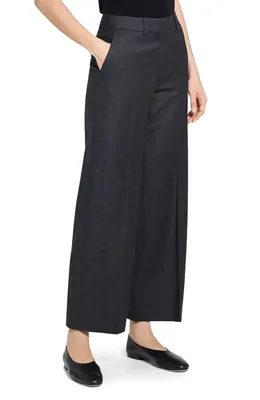 Theory Theory Sleek Flannel Straight Classic Pants in New Charcoal Melange — Women Winter black Trousers & Chinos