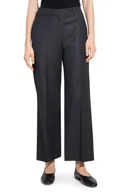 Theory Theory Sleek Flannel Straight Classic Pants in New Charcoal Melange — Women Winter black Trousers & Chinos