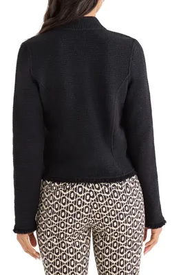 NIC+ZOE NIC+ZOE Fringe Mix Knit Bomber Jacket in Black Onyx — Women Winter black Outerwear
