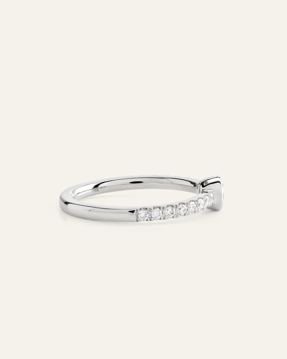 Quince Quince | Women's 14K Gold Lab Grown Diamond Round Bezel Pave Ring in White Gold — Women Winter white Jewelry