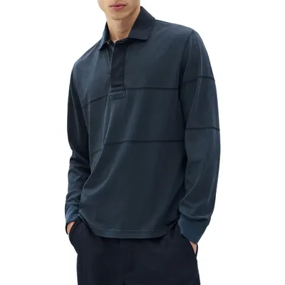 rag & bone rag & bone Washed Rugby Shirt in Washed Black — Men Winter navy Tops