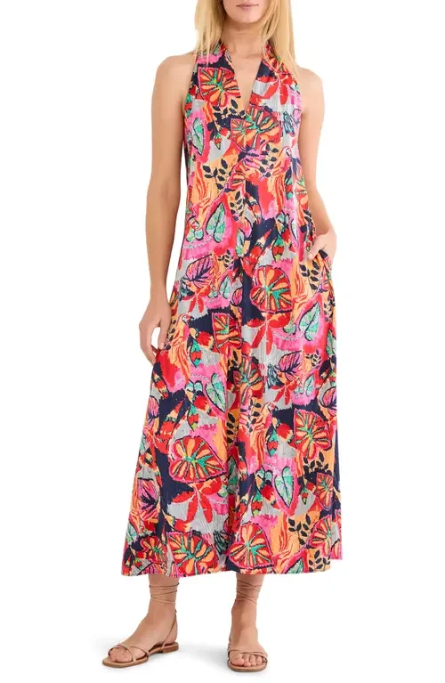 NIC+ZOE NIC+ZOE Kauai Garden Lorin Halter Neck Dress in Red Multi — Women Spring red Dresses