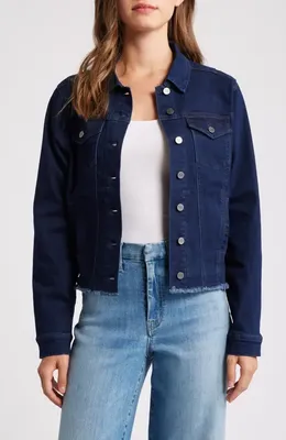 NIC+ZOE NIC+ZOE Essential Fray Hem Denim Jacket in Twilight — Women Winter navy Outerwear