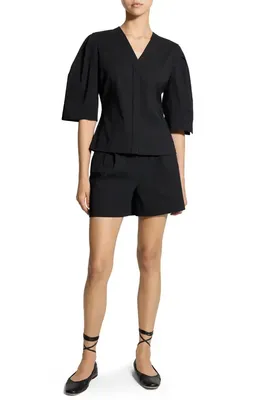 Theory Theory Linen Blend Top in Black — Women Winter black Blouses