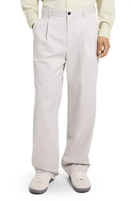 Theory Theory Relaxed Pleat in Moonsoft Cotton Blend Pants in Silver Cloud - Uqa — Men Summer white Pants