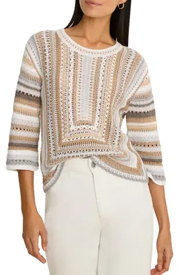 NIC+ZOE NIC+ZOE Pastiche Mix Stitch Sweater in Neutral Multi — Women Autumn white Tops