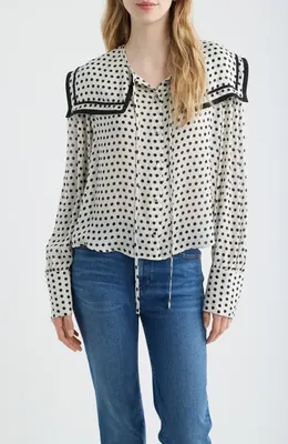 FRAME FRAME The Polka Dot Fleet Silk Top in Cream Multi — Women Winter white Blouses