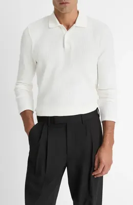 Vince Vince Variegated Texture Long Sleeve Polo in Off White — Men Winter white Tops