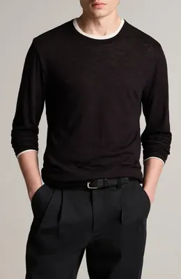 Vince Vince Fine Slub Layered Look Long Sleeve Pima Cotton T-Shirt in Black/Smock White — Men Winter black Tops