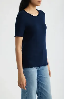 NIC+ZOE NIC+ZOE Ruffle Trim Short Sleeve Sweater in Dark Indigo — Women Winter navy Tops