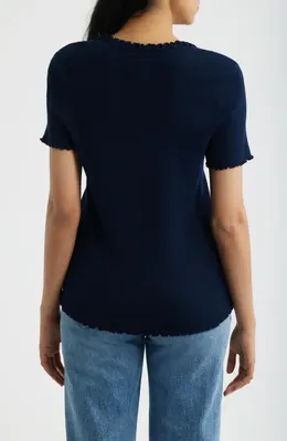 NIC+ZOE NIC+ZOE Ruffle Trim Short Sleeve Sweater in Dark Indigo — Women Winter navy Tops