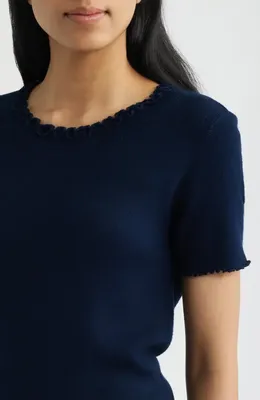 NIC+ZOE NIC+ZOE Ruffle Trim Short Sleeve Sweater in Dark Indigo — Women Winter navy Tops