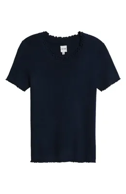 NIC+ZOE NIC+ZOE Ruffle Trim Short Sleeve Sweater in Dark Indigo — Women Winter navy Tops