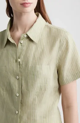 FRAME FRAME The Seaside Pinstripe Button-Up Top in Sage Multi — Women Spring ivory Tops