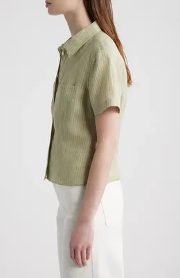 FRAME FRAME The Seaside Pinstripe Button-Up Top in Sage Multi — Women Spring ivory Tops