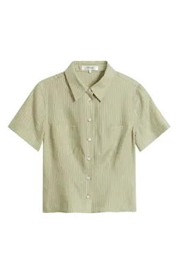 FRAME FRAME The Seaside Pinstripe Button-Up Top in Sage Multi — Women Spring ivory Tops