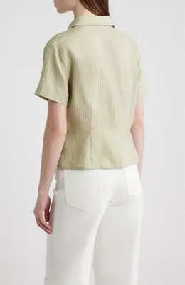 FRAME FRAME The Seaside Pinstripe Button-Up Top in Sage Multi — Women Spring ivory Tops