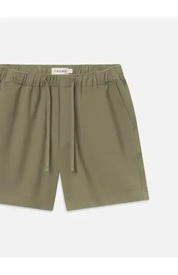 FRAME FRAME Cotton Canvas Drawstring Shorts in Military Khaki — Men Autumn khaki Shorts