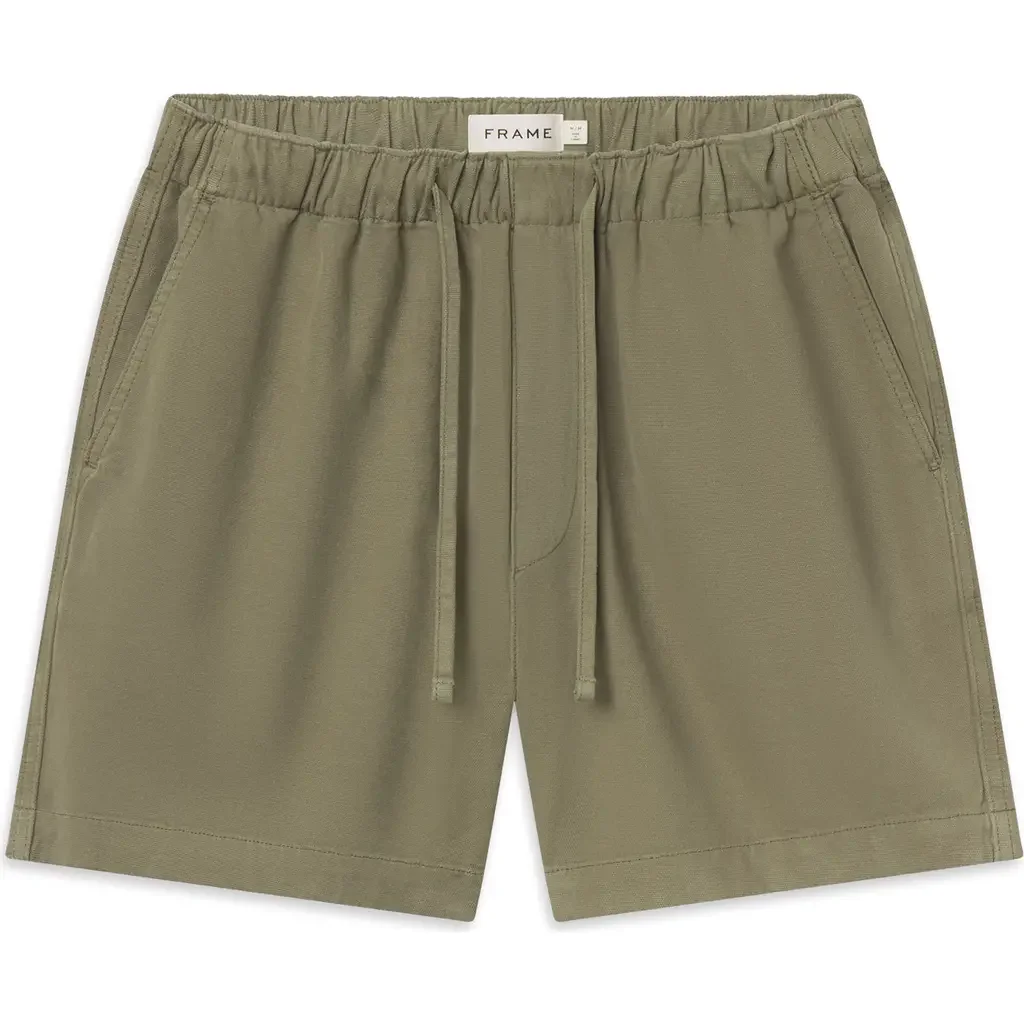 FRAME FRAME Cotton Canvas Drawstring Shorts in Military Khaki — Men Autumn khaki Shorts