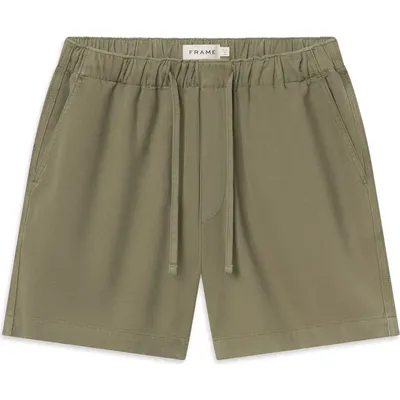 FRAME FRAME Cotton Canvas Drawstring Shorts in Military Khaki — Men Autumn khaki Shorts