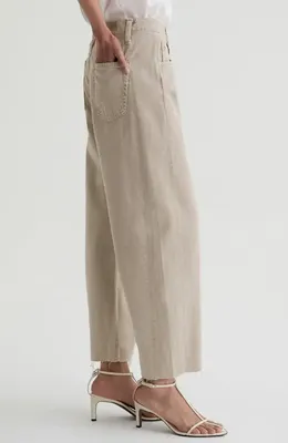 AG AG Hattie Raw Hem High Waist Crop Barrel Jeans in Sulfur Light Taupe — Women Autumn beige Pants