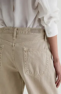 AG AG Hattie Raw Hem High Waist Crop Barrel Jeans in Sulfur Light Taupe — Women Autumn beige Pants
