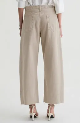 AG AG Hattie Raw Hem High Waist Crop Barrel Jeans in Sulfur Light Taupe — Women Autumn beige Pants