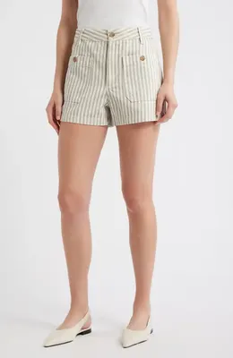 FRAME FRAME The Cruise Cotton Shorts in Flax Stripe — Women Spring ivory Shorts