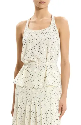Theory Theory Dot Print Belted Tank Top in Ivory Multi — Women Spring white Tank Tops & Camis