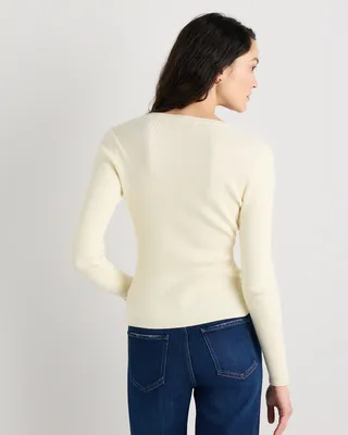 Quince Quince | Women's Cotton Cashmere Fitted Ribbed Cardigan Sweater in Pale Custard Yellow — Women Spring ivory Sweaters & Knits