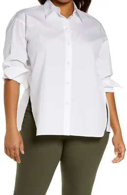 Vince Vince Cotton Poplin Button-Up Shirt in Optic White — Women Winter white Tops