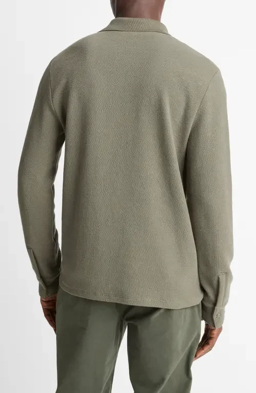 Vince Vince Long Sleeve Basketweave Polo in Sycamore — Men Autumn khaki Polos
