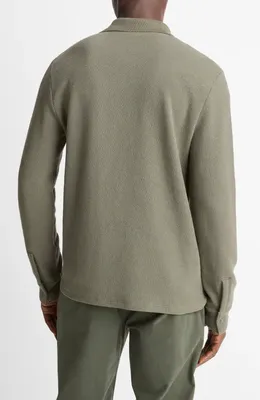 Vince Vince Long Sleeve Basketweave Polo in Sycamore — Men Autumn khaki Polos