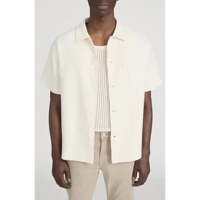 FRAME FRAME Jacquard Short Sleeve Button-Up Shirt in Cream — Men Spring white Button-Down Shirts