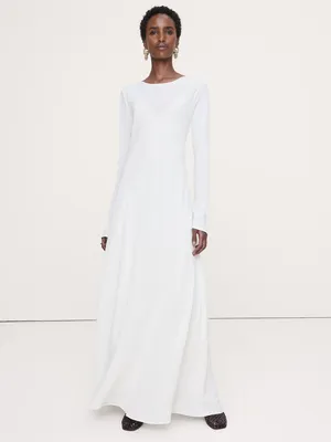 Unknown Bias-Cut Chiffon Maxi Dress in Cream White — Women Winter ivory Dresses
