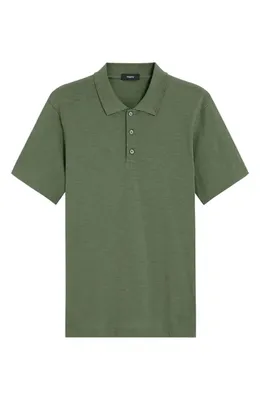 Theory Theory Bron in Cosmos Slub Cotton Polo Shirt in Orchard — Men Autumn green Polos