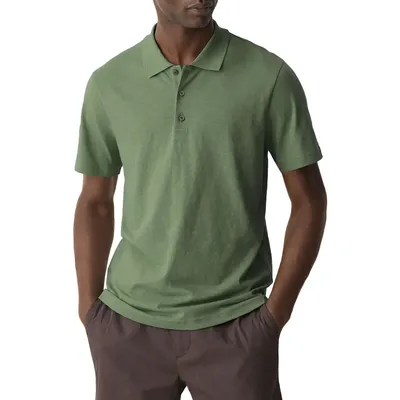 Theory Theory Bron in Cosmos Slub Cotton Polo Shirt in Orchard — Men Autumn green Polos
