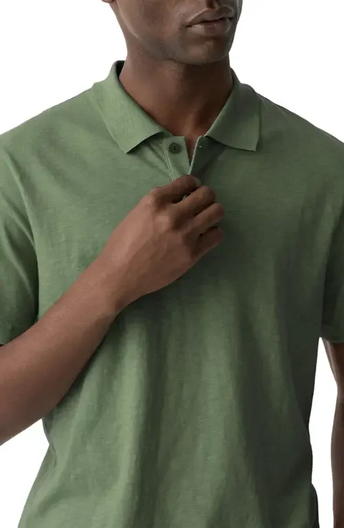 Theory Theory Bron in Cosmos Slub Cotton Polo Shirt in Orchard — Men Autumn green Polos