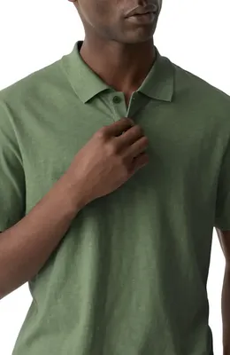 Theory Theory Bron in Cosmos Slub Cotton Polo Shirt in Orchard — Men Autumn green Polos