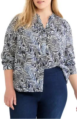 NIC+ZOE NIC+ZOE Inked Lines Shirt in Indigo Multi — Women Summer blue Tops