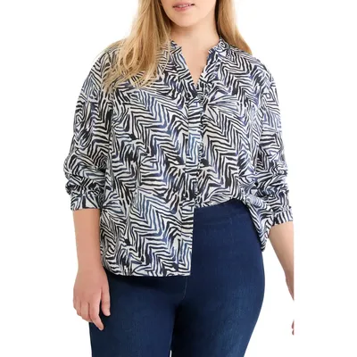 NIC+ZOE NIC+ZOE Inked Lines Shirt in Indigo Multi — Women Summer blue Tops