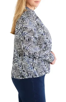 NIC+ZOE NIC+ZOE Inked Lines Shirt in Indigo Multi — Women Summer blue Tops